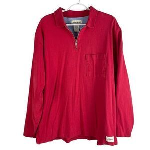 Vintage‎ 90s Eddie Bauer 1/4 Zip Polo Sweater Mens L Red Pullover Cotton Pocket